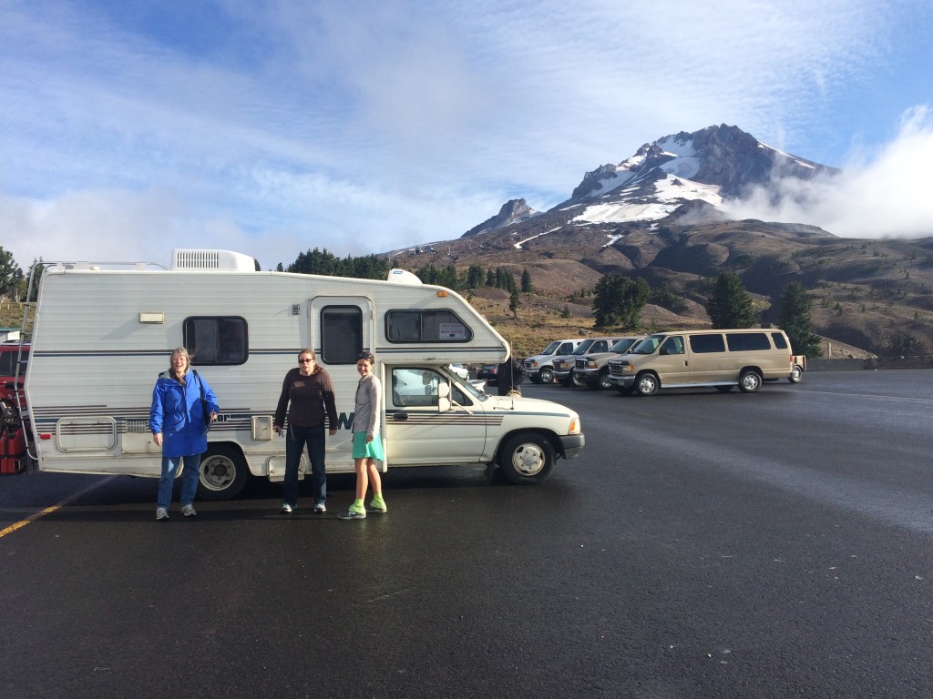 Terry, Annette and I in front of the Winnebago Warrior and Mt. Hood.