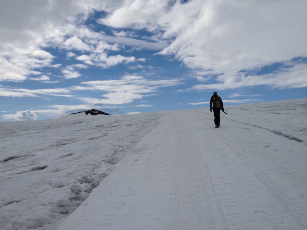 Richard walks uphill.