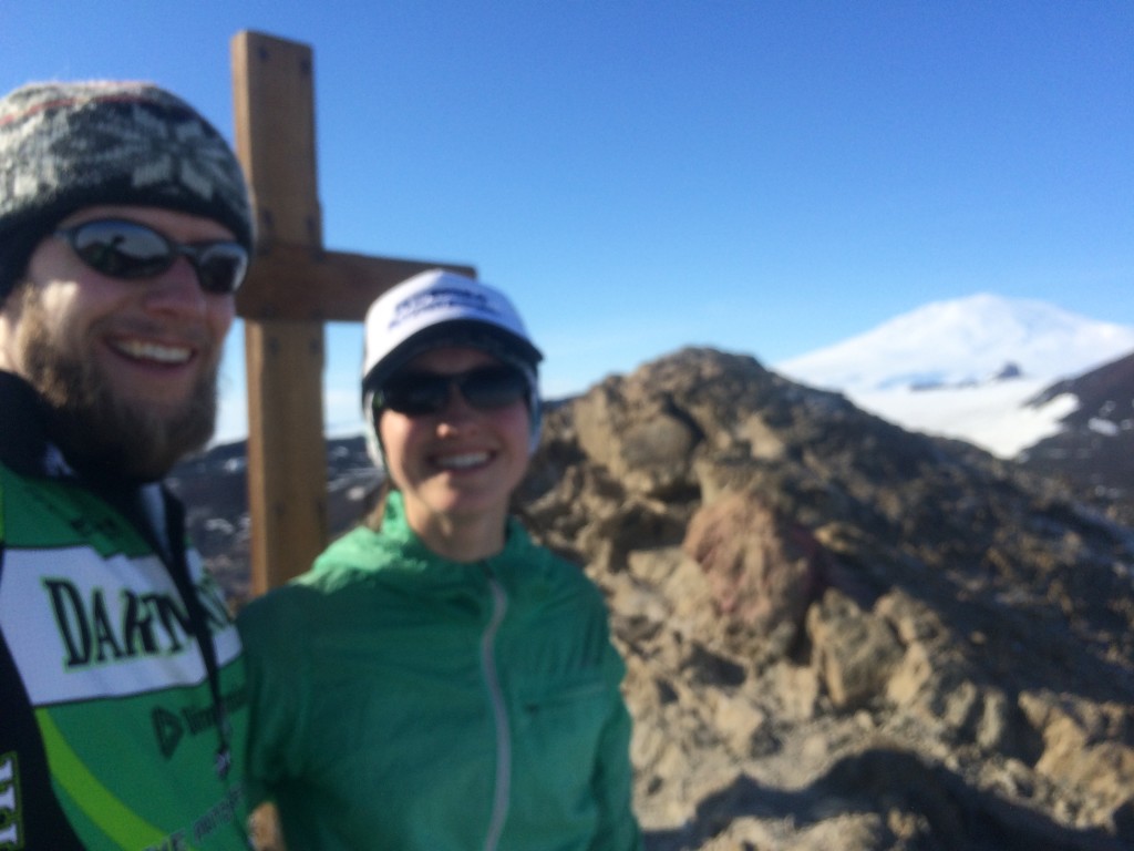 Sorry it's blurry. That's the top of Ob Hill. Mt. Erebus is ice-covered behind us. The cross is in memory of Scott, who died on his way back from finally making it to the South Pole. The cross will be 101 years old in January.