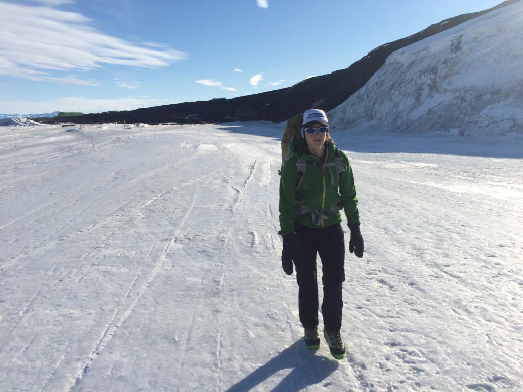 Walking along the sea ice trail. 