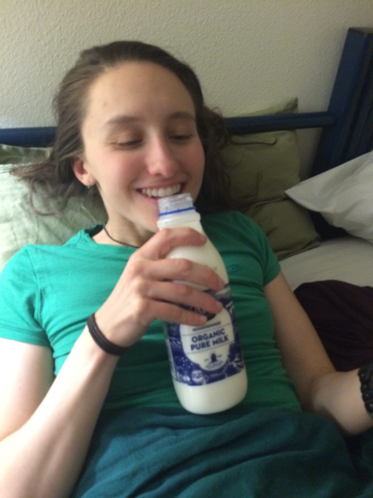 And here's a picture of me enjoying REAL milk. From a cow, not a powder. One of Richard's friends brought it from New Zealand. It was amazing. We have gone over a month since fresh food was delivered to station. Everyone is losing it. So, it least it's not just me. 