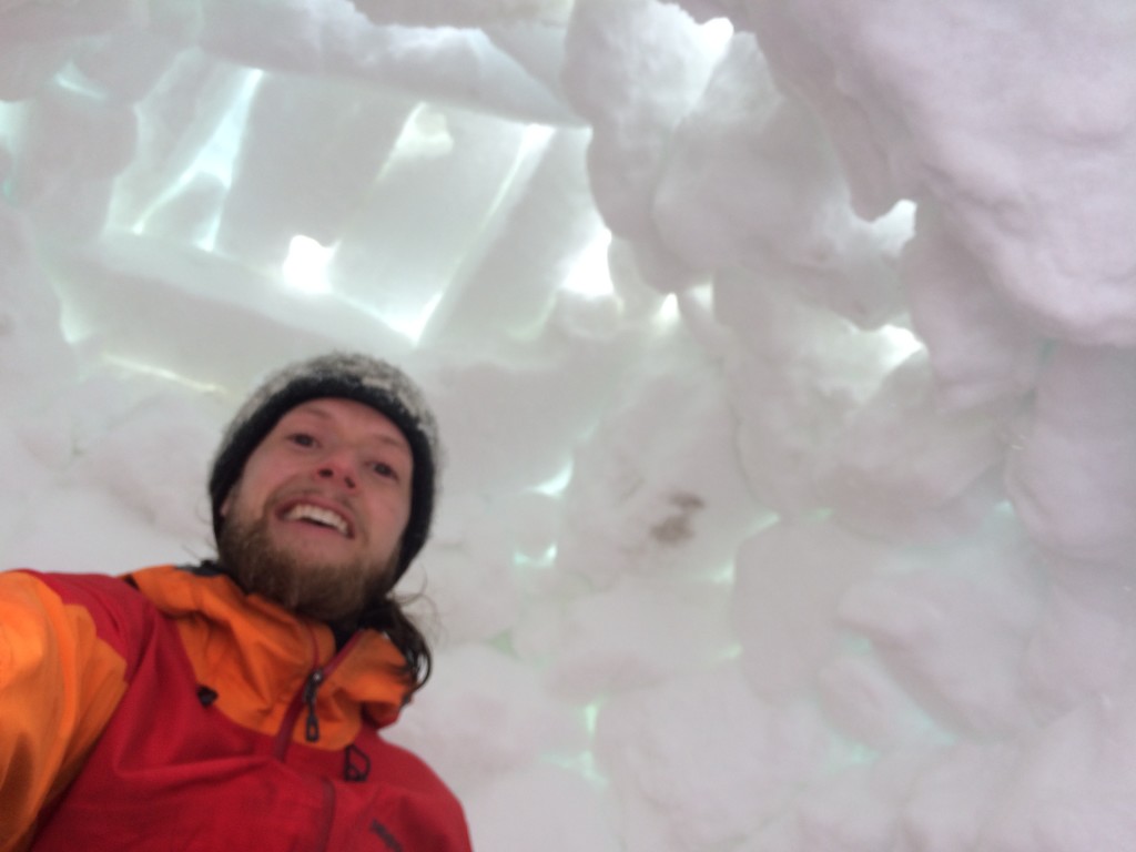 Richard inside the completed igloo. Or, as complete as we were going to take the time to get it. 