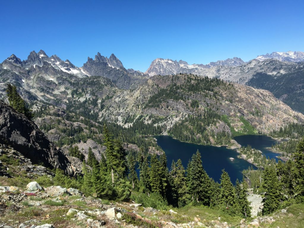 Looking down on Spectacle Lake. 